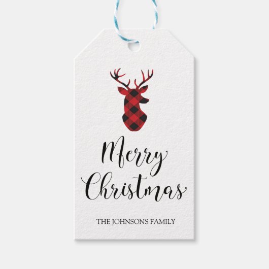 Buffalo Pset Deer Merry kerstcadeau Label Cadeaulabel (Voorkant)