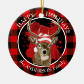 Buffalo Pset Deer Santa Hat Keramisch Ornament (Voorkant)
