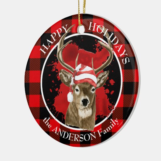 Buffalo Pset Deer Santa Hat Keramisch Ornament (Links)