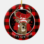 Buffalo Pset Deer Santa Hat Keramisch Ornament (Achterkant)