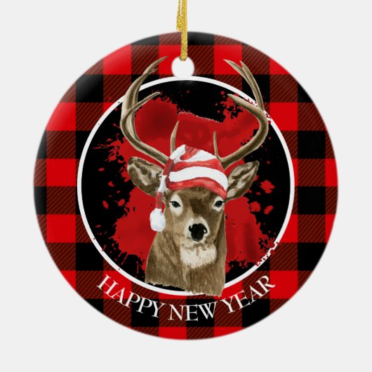 Buffalo Pset Deer Santa Hat Keramisch Ornament (Achterkant)