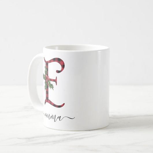 Buffalo Pset E Monogram kerstkoffie Mok (Voorkant links)