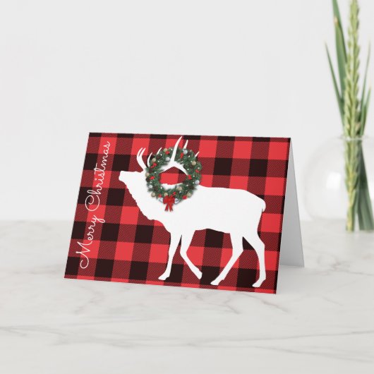 Buffalo Pset Elk Kerstmis Wreath Custom Feestdagen Kaart (Voorkant)