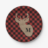 Buffalo Pset en Burlap Monogram Deer Papieren Bordje (Voorkant)