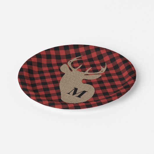 Buffalo Pset en Burlap Monogram Deer Papieren Bordje (Gekanteld)