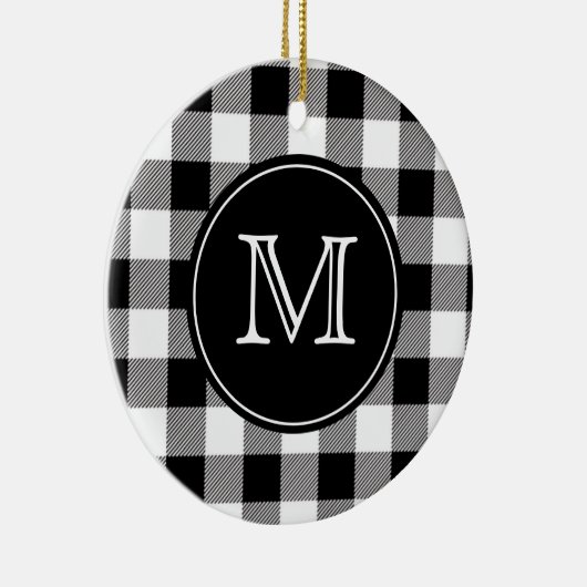 Buffalo Pset Farmhouse Black en White Monogram Keramisch Ornament (Rechts)