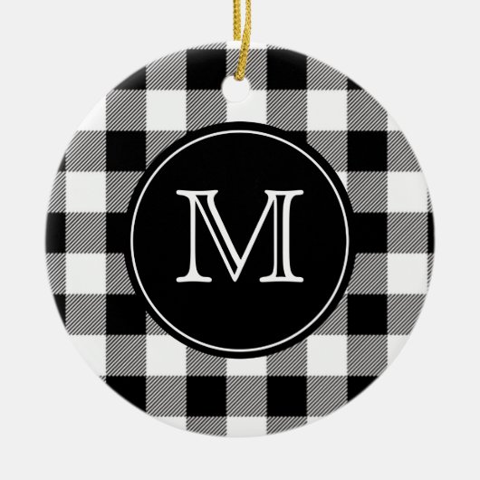 Buffalo Pset Farmhouse Black en White Monogram Keramisch Ornament (Voorkant)