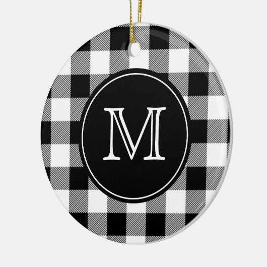 Buffalo Pset Farmhouse Black en White Monogram Keramisch Ornament (Links)