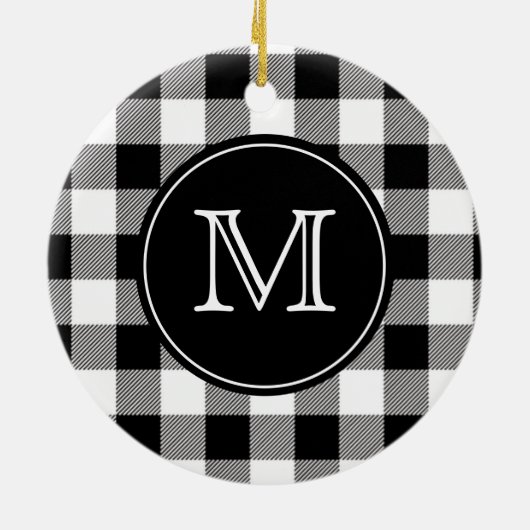 Buffalo Pset Farmhouse Black en White Monogram Keramisch Ornament (Achterkant)