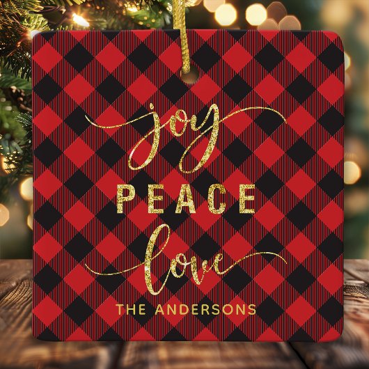 Buffalo Pset Joy Peace Love Monogram Kerstmis Keramisch Ornament