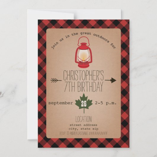 Buffalo Pset Lantern Camping Birthday Magnetische Uitnodiging (Voorkant)