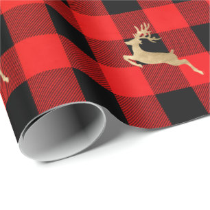 Buffalo Pset Lomberjack met kerstmis Deer Gold Red Cadeaupapier