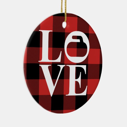 Buffalo Pset Love Curling-kerstversiering Keramisch Ornament (Rechts)