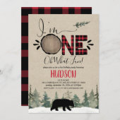 Buffalo Pset Lumberjack First Birthday Invitation Kaart (Voorkant / Achterkant)