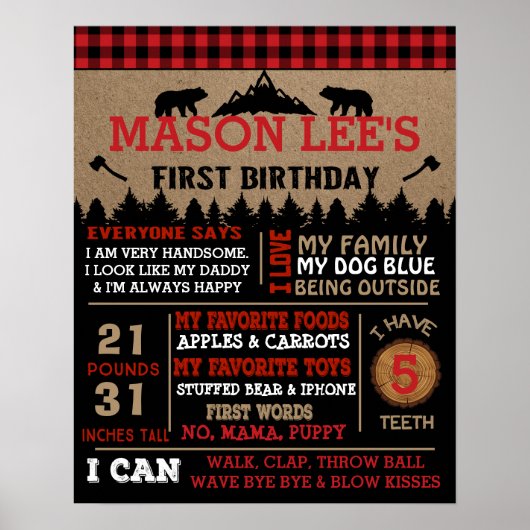 Buffalo Pset Lumberjack First Birthday Poster (Voorkant)