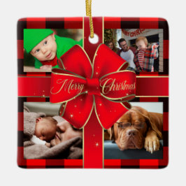 Buffalo Pset Merry Kerstbow Foto Collage Keramisch Ornament