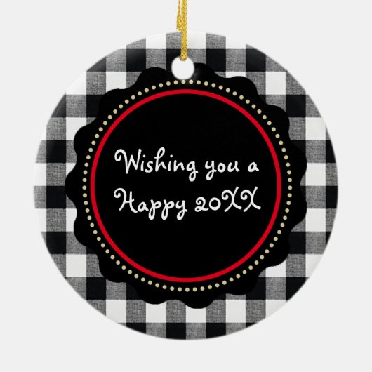 Buffalo Pset Merry Kerstmis Zwart-wit Keramisch Ornament (Achterkant)