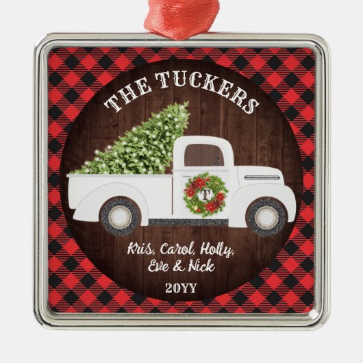 Buffalo Pset Monogram White met Kerstmis Metalen Ornament (Voorkant)