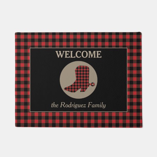 Buffalo Pset Pattern Cowboy Boot Welkom Deurmat (Voorkant)