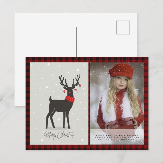 Buffalo Pset Photo Xmas nieuwjaar Folkart Deer Sta Briefkaart (Voorkant / Achterkant)