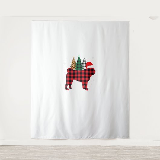 Buffalo Pset Pug Dog Tree-luipaard kerstmis Wandkleed (Voorkant)