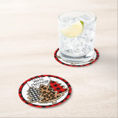 Buffalo Pset, Red Gingham, kerstbomen Ronde Kartonnen Onderzetter (Insitu)