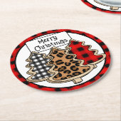 Buffalo Pset, Red Gingham, kerstbomen Ronde Kartonnen Onderzetter (Gebogen)