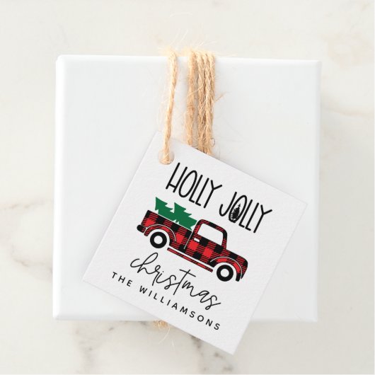 Buffalo Pset Red  Truck Name Holiday Bedankjes Labels (In situ)