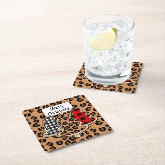 Buffalo Pset, rode kerstaven met Gingham Kartonnen Onderzetters (Insitu)