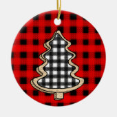 Buffalo Pset, rode kerstaven met Gingham Keramisch Ornament (Voorkant)