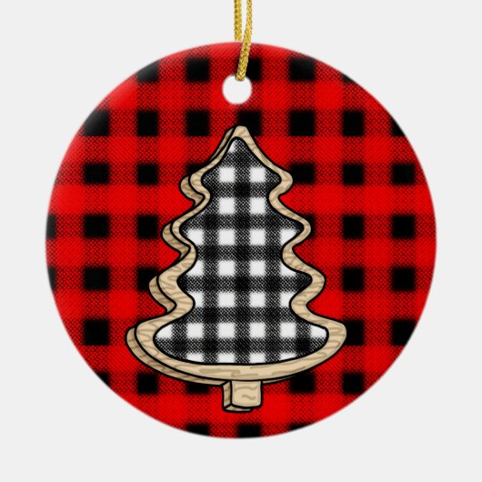 Buffalo Pset, rode kerstaven met Gingham Keramisch Ornament (Voorkant)