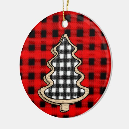 Buffalo Pset, rode kerstaven met Gingham Keramisch Ornament (Links)