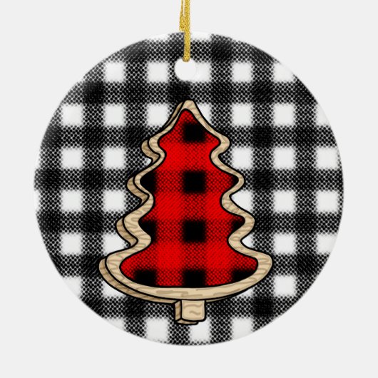 Buffalo Pset, rode kerstaven met Gingham Keramisch Ornament (Achterkant)