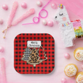 Buffalo Pset, rode kerstaven met Gingham Papieren Bordje (Feest)