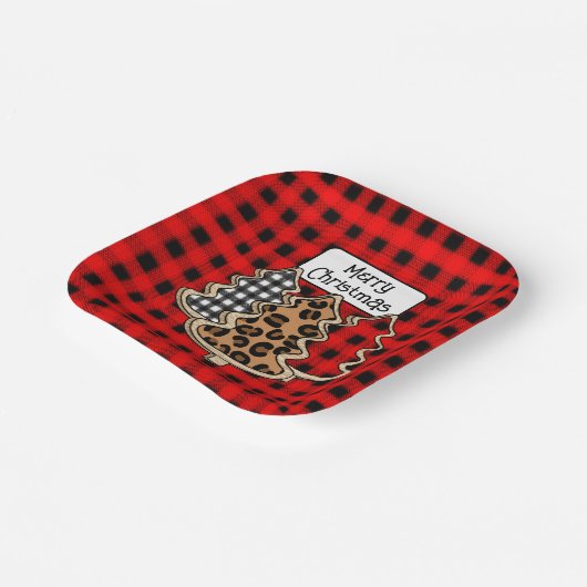 Buffalo Pset, rode kerstaven met Gingham Papieren Bordje (Gebogen)