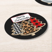 Buffalo Pset, rode kerstaven met Gingham Ronde Kartonnen Onderzetter (Gebogen)