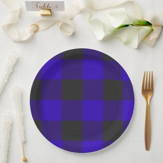 Buffalo Pset Royal Blue Check Papieren Bordje (Huwelijk)