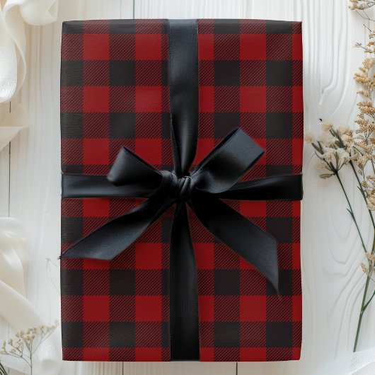 Buffalo Pset Rustic Black en Red Check Kerstmis Cadeaupapier