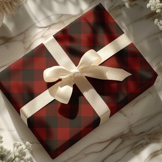 Buffalo Pset Rustic Black en Red Check Kerstmis Cadeaupapier