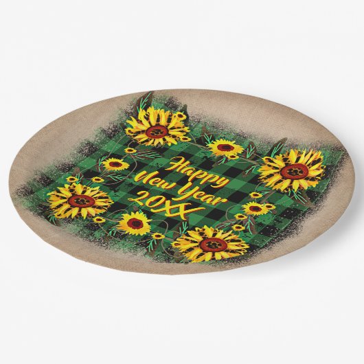 Buffalo Pset Sunflower Happy Nieuwjaar 20xx 9" Papieren Bordje (Gekanteld)