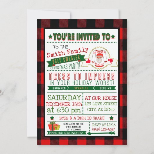 Buffalo Pset Ugly Sweater Kerstparty Invite Kaart (Voorkant)