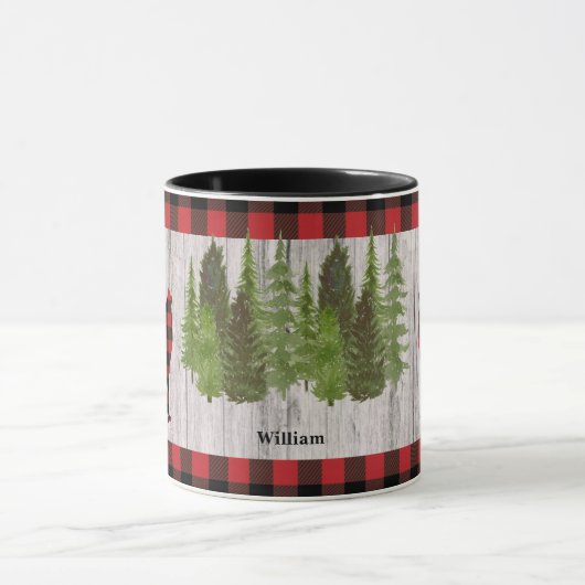 Buffalo Pset Wolf kerstbomen op hout Mok (Midden)