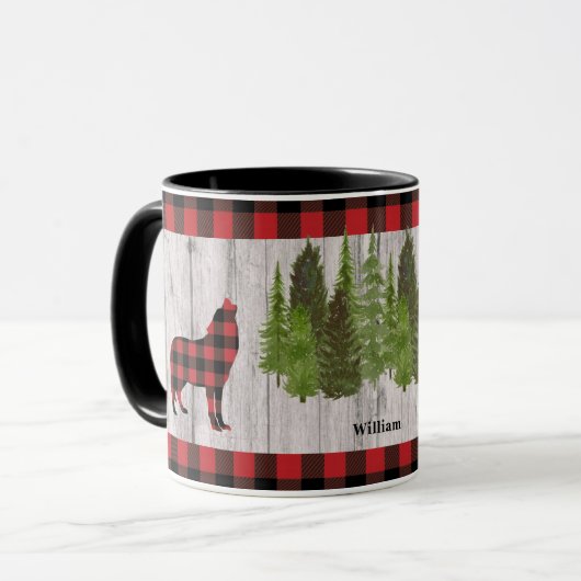 Buffalo Pset Wolf kerstbomen op hout Mok (Voorkant links)