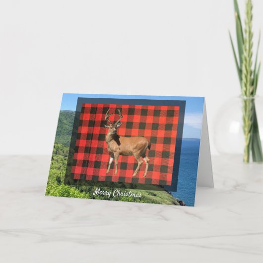 Buffalo Pset Woodland Deer met kerstKaart Feestdagen Kaart (Voorkant)