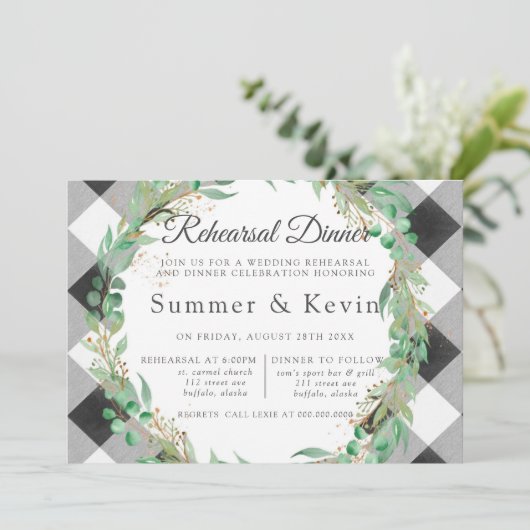 Buffalo Pset Wreator Gold Rehearsal Dinner Kaart (Staand voorkant)