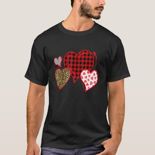 Buffalo Red Black Plaid And Leopard Hearts Valenti T-shirt (Voorkant)