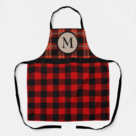 Buffalo Red Black Plaid Holiday Monogram Schort (Voorkant)