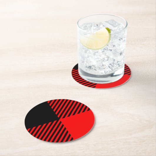 Buffalo Red en Black Lumberjack Pset Decor Ronde Kartonnen Onderzetter (Insitu)