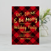 Buffalo Red Pset met kerstfeest Folie Uitnodiging (Staand Voorkant)