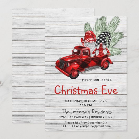  Buffalo Red Truck & Gnomen Kerstmis Eve Kaart (Voorkant / Achterkant)